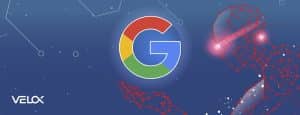 A graphic with Google's icon in the middle being held by a robot.