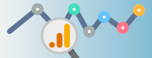 A graphic with the Google Analytics 4 icon in a magnifying glass.