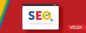 A red, yellow, green and blue graphic showing a web browser with SEO featured on it.