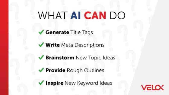 A list of actions AI in SEO can do.