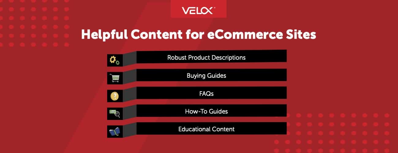 Checklist depicting the types of helpful content that ecommerce sites should leverage.