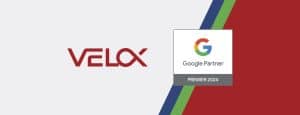 Image with the VELOX Media logo and the official badge for Google Premier Partners in 2024.