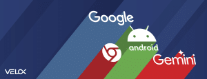 A graphic with Google, Android, Gemini, and Chrome icons